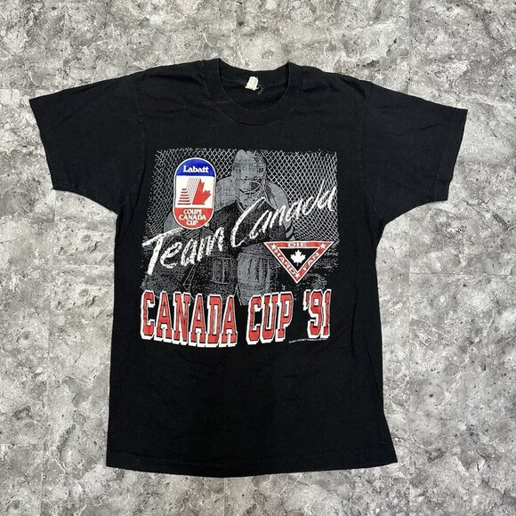 Vintage 1991 Labatt Coupe Canada Cup NHL Hockey Shirt Size L Black - Picture 1 of 6